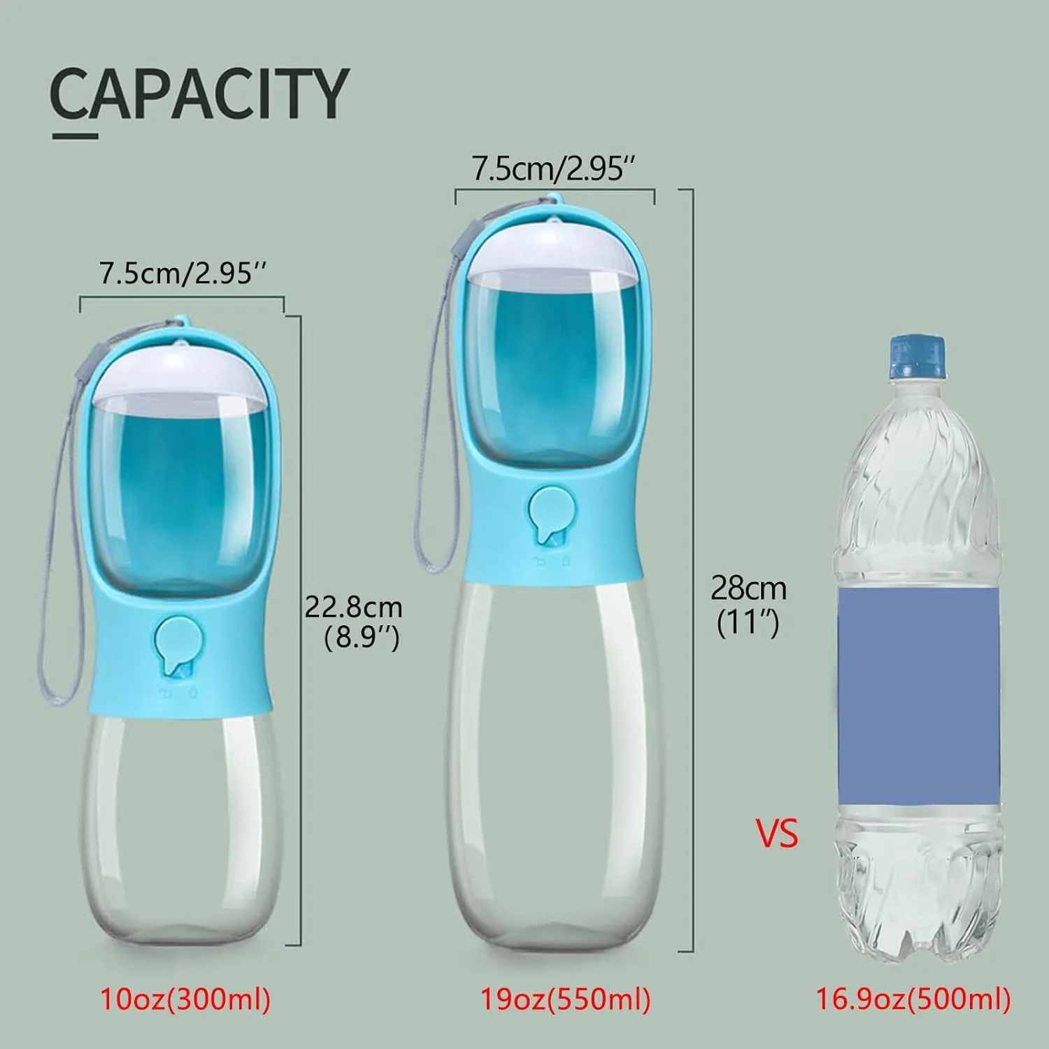 Dog Water Bottle,Portable pet Water Bottle with Food Container,Outdoor Portable Water Dispenser for Cat,Rabbit,Puppy and Other Pets for Walking,Hiking,Travel(19oz)