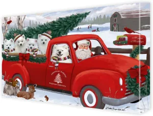 Doggie of the Day Christmas Express Red Truck with American Eskimo Dogs Canvas Wall Art - Premium Quality Ready to Hang Room Decor - 1.5" Thick Canvas Wrap 8" x 10"