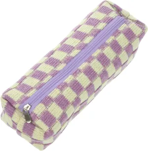 DOITOOL Checkerboard Pencil Case Large Checkered Storage Bag Flat Organizer Pencil Bag Handheld Pencil Pouch Checkered Pencil Pouch Grid Small Stationery Quilted Portable Purple Polyester