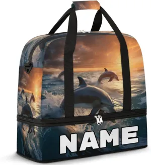 Dolphin Printing Custom Foldable Duffle Bag with Shoes Compartment Personalized Large Capacity Waterproof Travel Weekender Bag Overnight Bag for Sports Gym