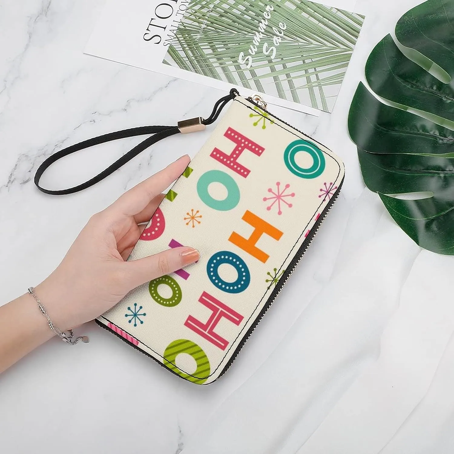 Donnapink Long Clutch Wallet, Long Handbag with Wristlet Strap, PU Leather Zip Purse