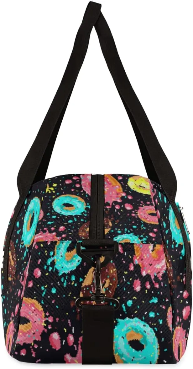 Donut Pink Personalized Kids Duffel Bag for Girls Boys, Donut Debris Custom Dance Bag Overnight Small Duffel Bag Carry On Weekend Sports Travel Bag for School Practice Gymnastics Ballet