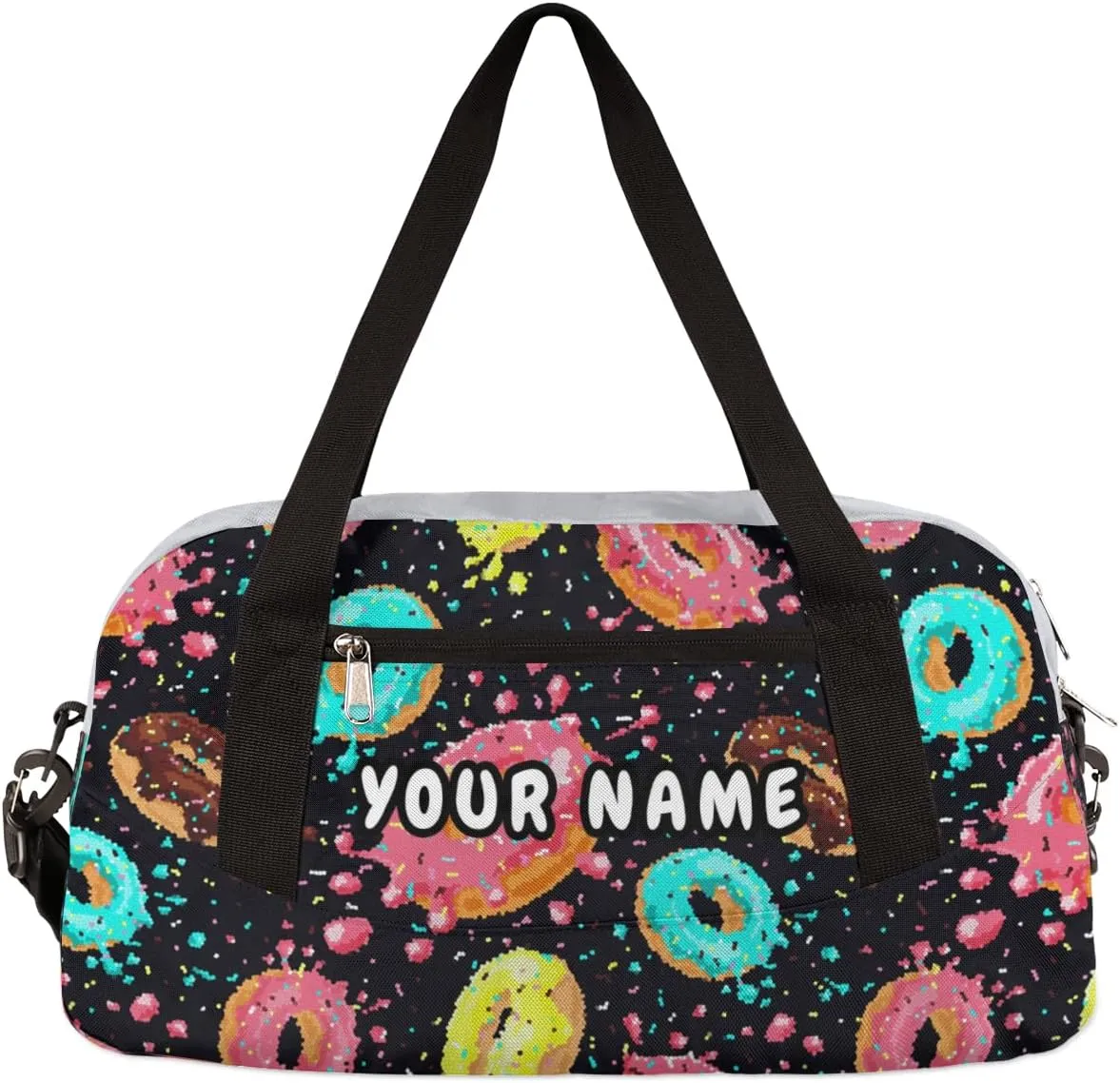 Donut Pink Personalized Kids Duffel Bag for Girls Boys, Donut Debris Custom Dance Bag Overnight Small Duffel Bag Carry On Weekend Sports Travel Bag for School Practice Gymnastics Ballet