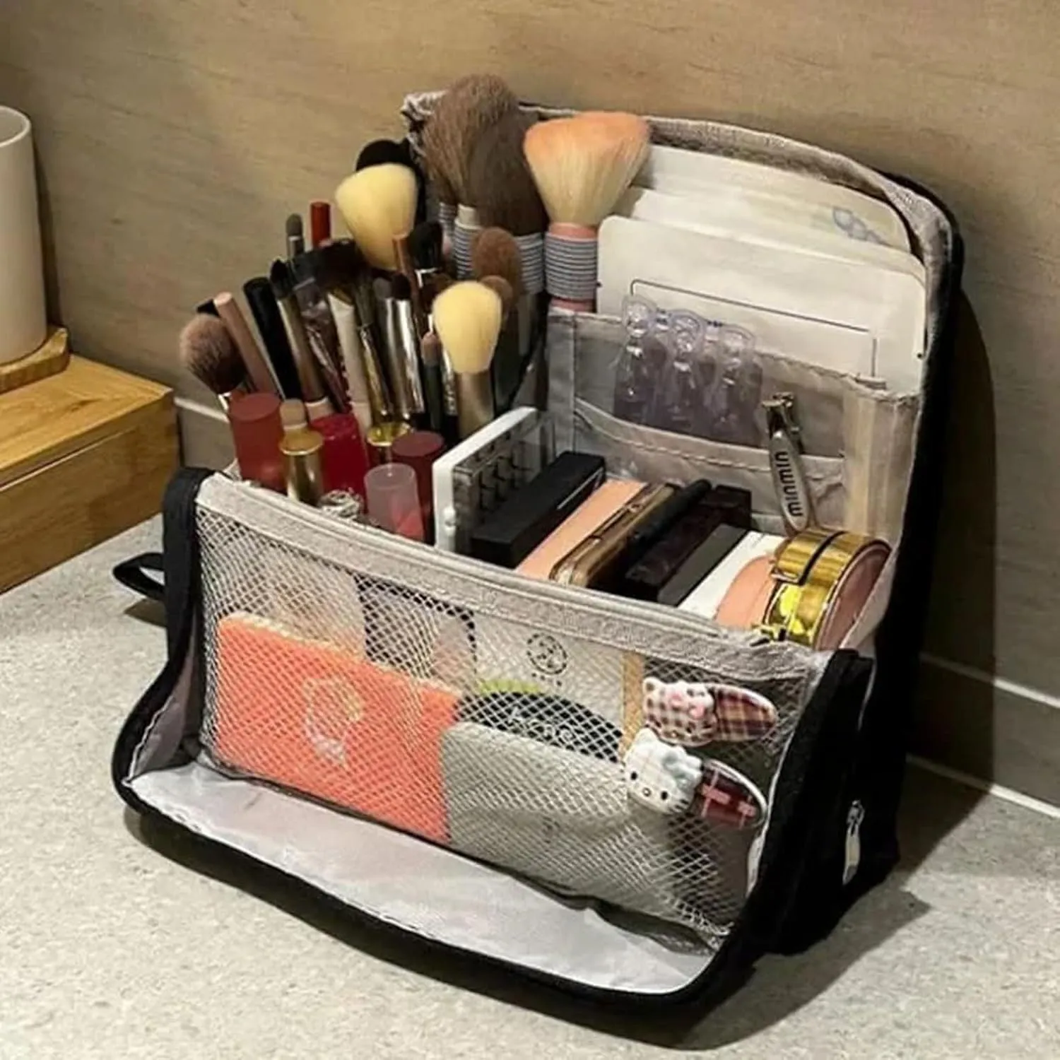 Doresty Makeup Bag,Standing Makeup Bag – Portable, Large Capacity,Waterproof,Multi-Purpose Large Capacity Oxford Cloth Standing Makeups Bags,for Daily,Travel (Dark)