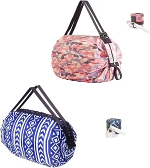 Dos & Nueve, 2 Pack Portable Folding Duffel Bag, Large Capacity Multipurpose Bag for Shopping，Travel & Sprots (Pink & Blue)