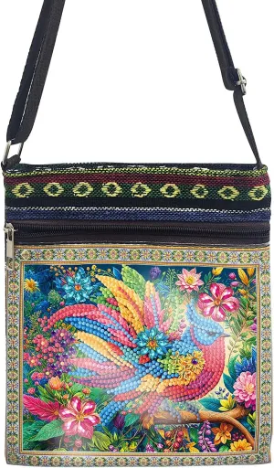 DoxQcs DIY Diamond Art Painting Crossbody Bag Canvas Ethnic Minority Style Unique Fashion Single Room Messenger Bag for Women-Colorful Bird