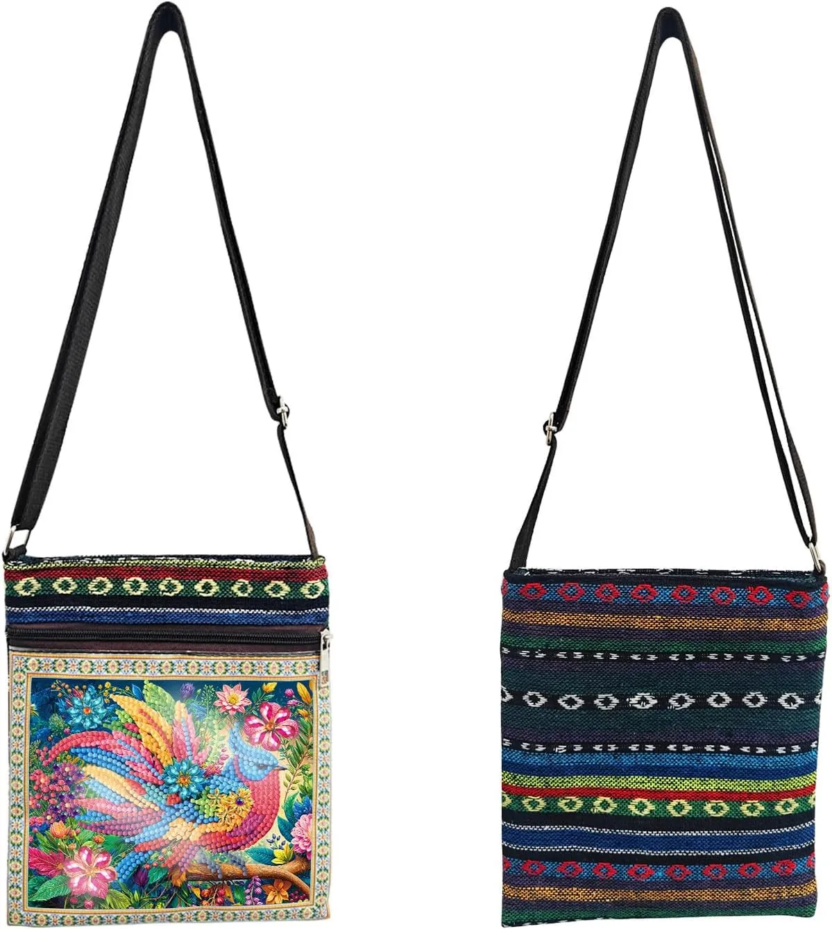 DoxQcs DIY Diamond Art Painting Crossbody Bag Canvas Ethnic Minority Style Unique Fashion Single Room Messenger Bag for Women-Colorful Bird