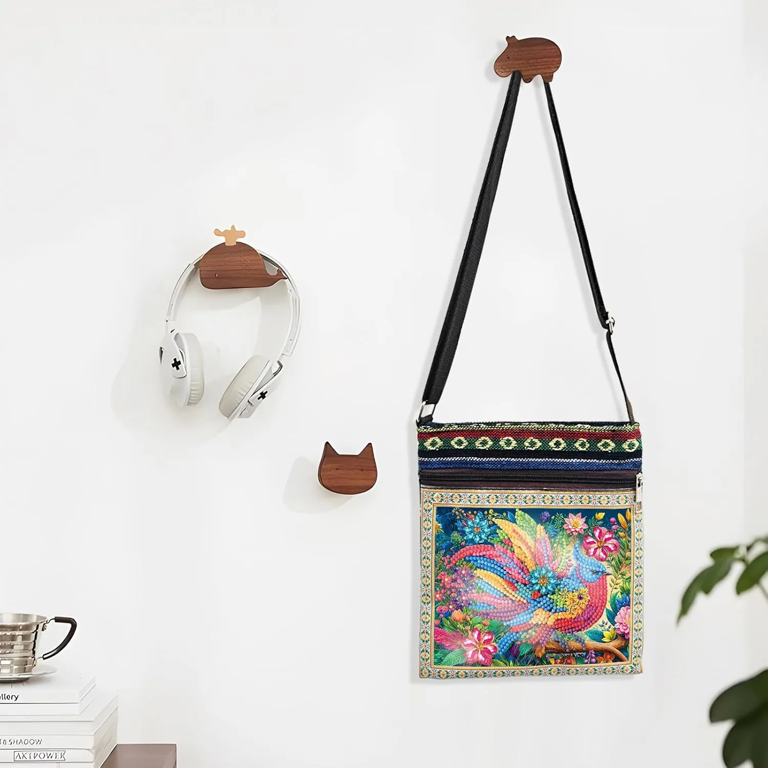 DoxQcs DIY Diamond Art Painting Crossbody Bag Canvas Ethnic Minority Style Unique Fashion Single Room Messenger Bag for Women-Colorful Bird