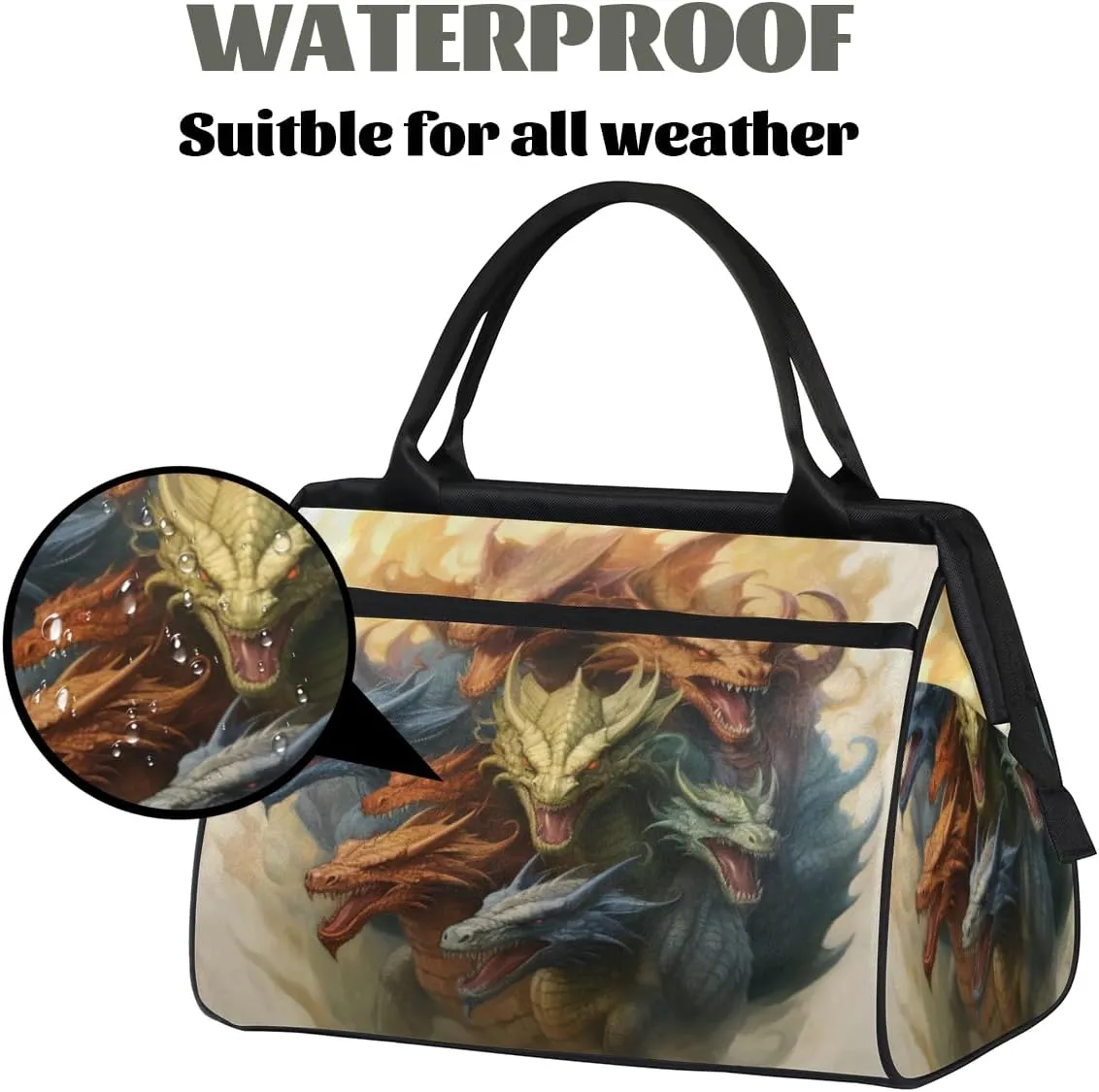Dragon Painting Travel Duffle Bag, Waterproof Duffel Bag Weekender Overnight Carry On Bag Lightweight Sport Gym Bag for Men Women