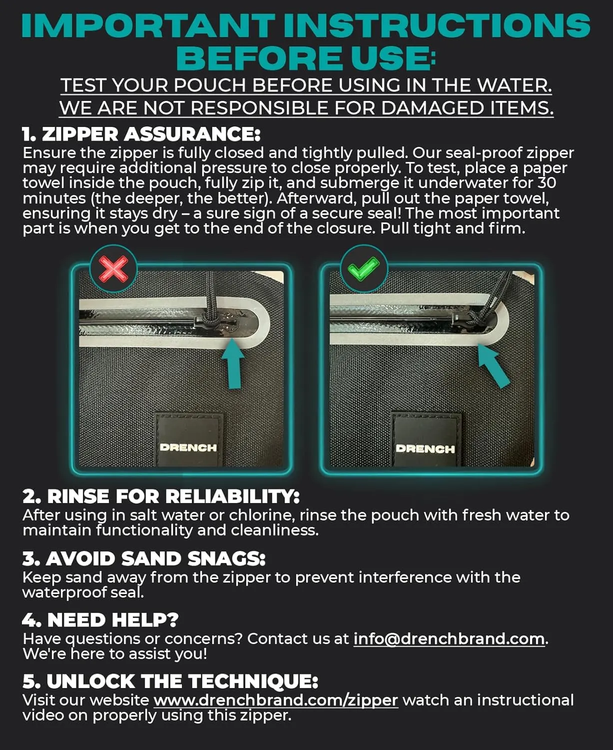Drench 100% Underwater Waterproof Fanny Pack. Waist Pack. Submersible Waterproof Phone Pouch. Dry Bag for Swimming & Snorkelling. Underwater Phone case.