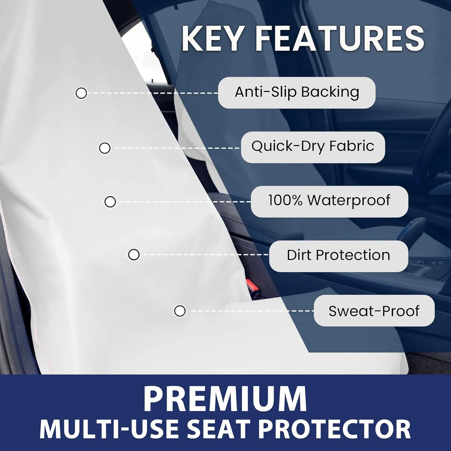 Dri Seats Waterproof Car Seat Cover – Premium Sweat Towel with Slip Resistant Backing for Front Seats in Car, Truck, SUV – Universal Seat Liner, Easy Install, Machine Washable, Breathable – Light Gray