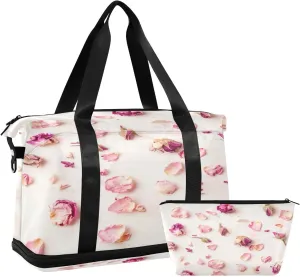 Dried Petals and Rose Sports Gym Bag with Waterproof Dry Wet Pocket, Travel Duffel Bag for Women Men，Workout Bag Fits Yoga, Swimming