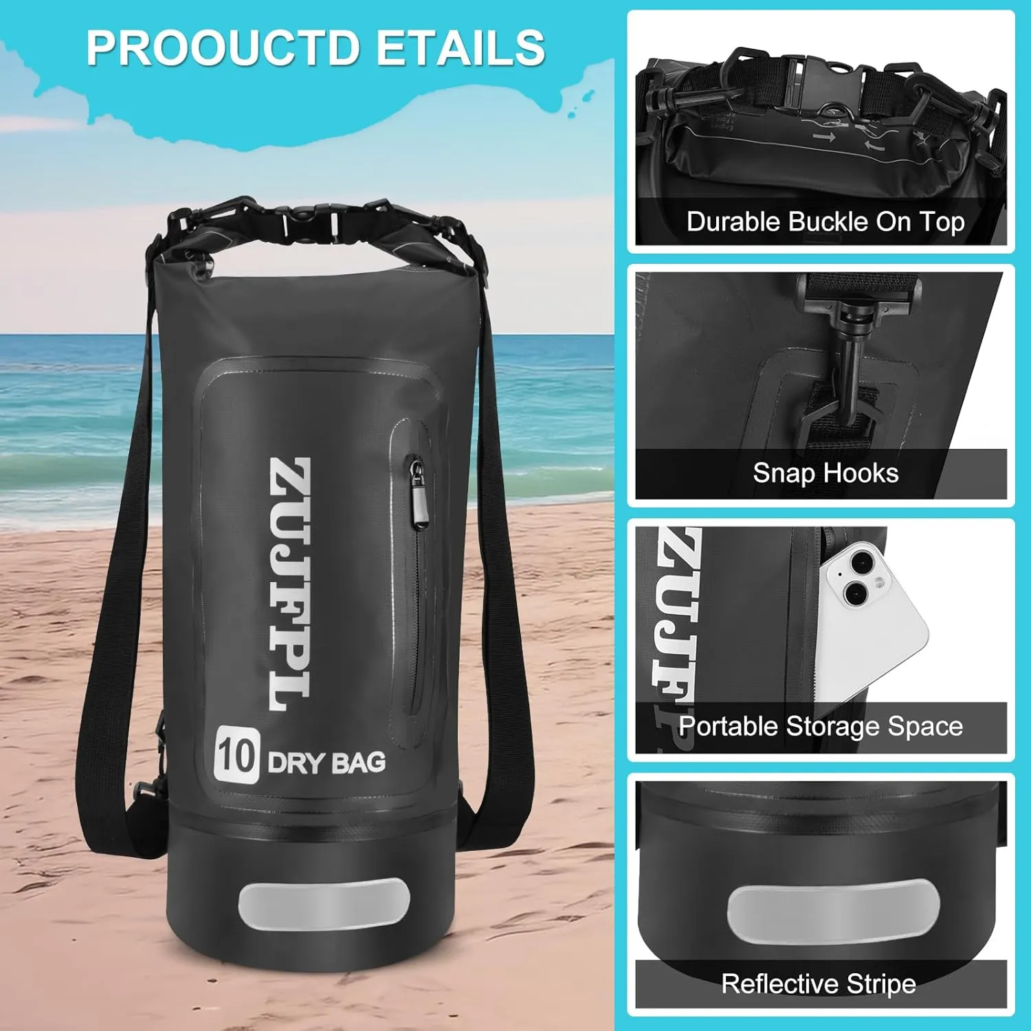 Dry Bag Waterproof Floating Backpack 10L/20L/30L,Waterproof Bag for Women Men,Roll Top Dry Compression Sack Keeps Gear Dry for Boating, Kayaking, Surfing, Rafting and Fishing (black, 20L)