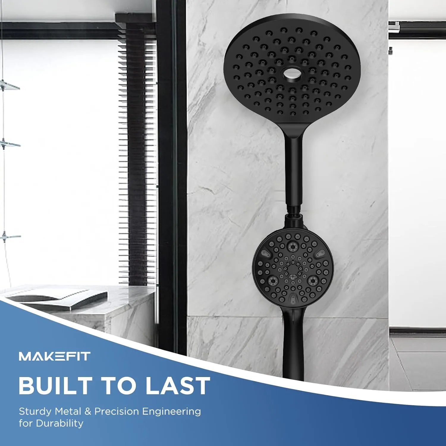 Dual Handheld Shower Head Combo, 2-in-1 Rain Shower Heads System 8 Inch Rainfall Shower Head and 10 Modes High Pressure Hand Held Showerhead with Built-in Power Wash