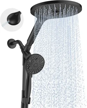 Dual Handheld Shower Head Combo, 2-in-1 Rain Shower Heads System 8 Inch Rainfall Shower Head and 10 Modes High Pressure Hand Held Showerhead with Built-in Power Wash