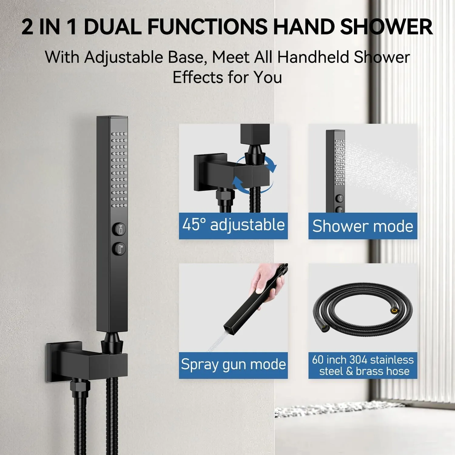 Dual Rainfall Shower System with Handheld, Thermostatic Push Button Diverter Shower Faucet with 2 in 1 Handheld, Ceiling Mount 10 Inch Shower Head with 6 Inch Wall Mount Shower Head,Matte Black