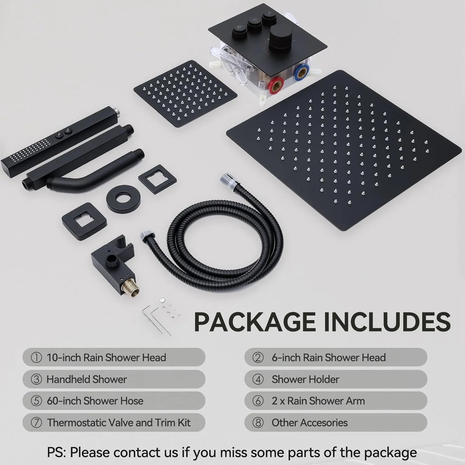 Dual Rainfall Shower System with Handheld, Thermostatic Push Button Diverter Shower Faucet with 2 in 1 Handheld, Ceiling Mount 10 Inch Shower Head with 6 Inch Wall Mount Shower Head,Matte Black