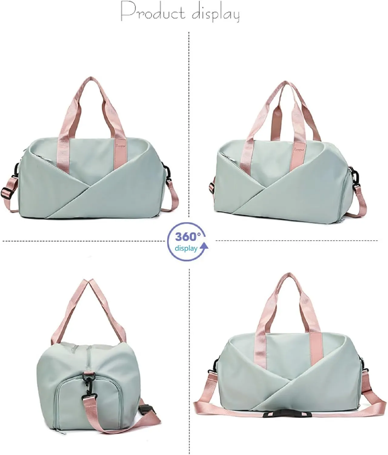 Duffle Bag, Gym Bag for Women, Separate Shoes Compartment Yoga Bag, Wet and Dry Separation Beach Bag (Green and Pink, Large)