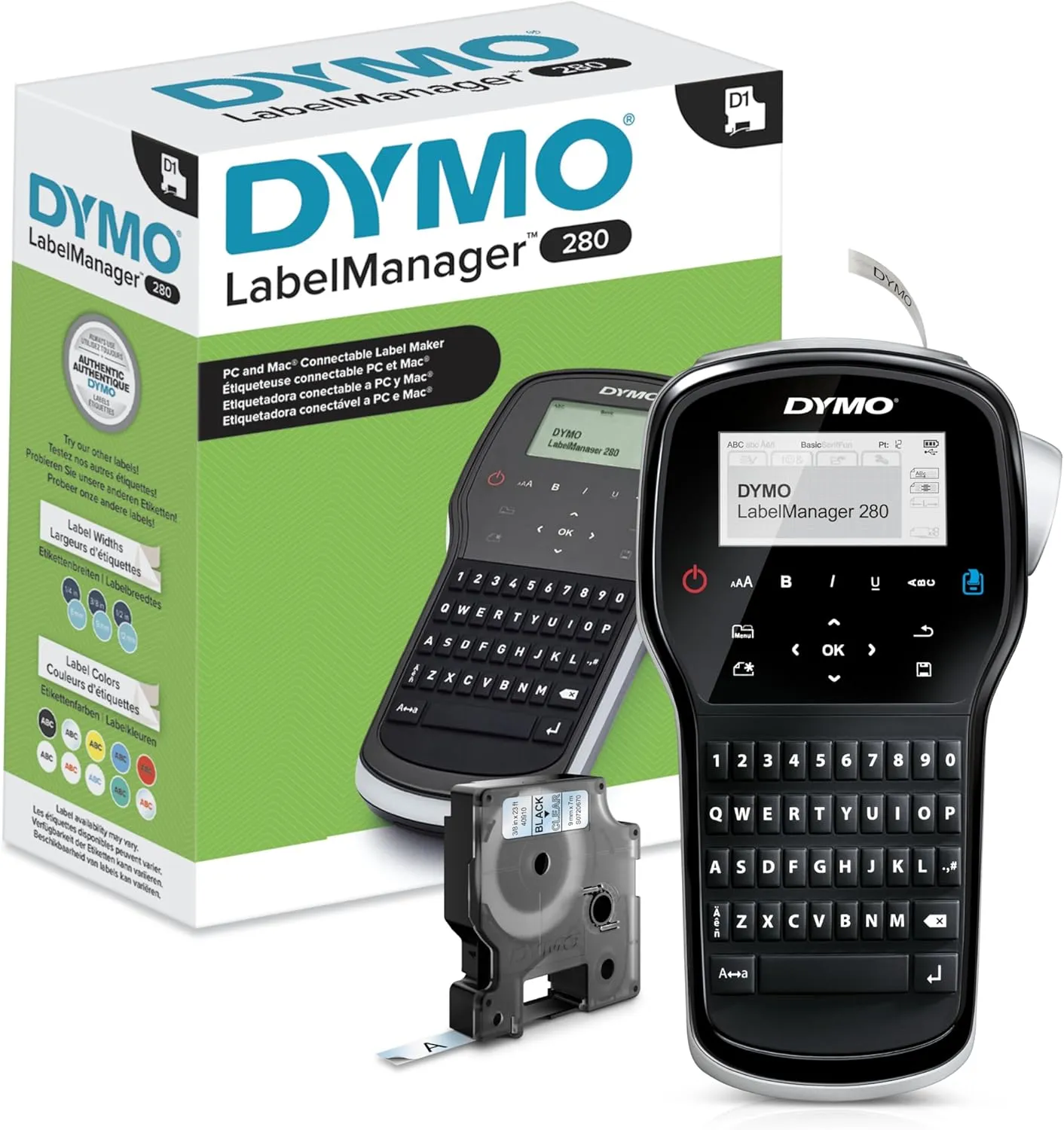 DYMO Label Maker, LabelManager 280 Rechargeable Portable Label Maker, Easy-to-Use, One-Touch Smart Keys, QWERTY Keyboard, PC and Mac Connectivity, For Home & Office Organization