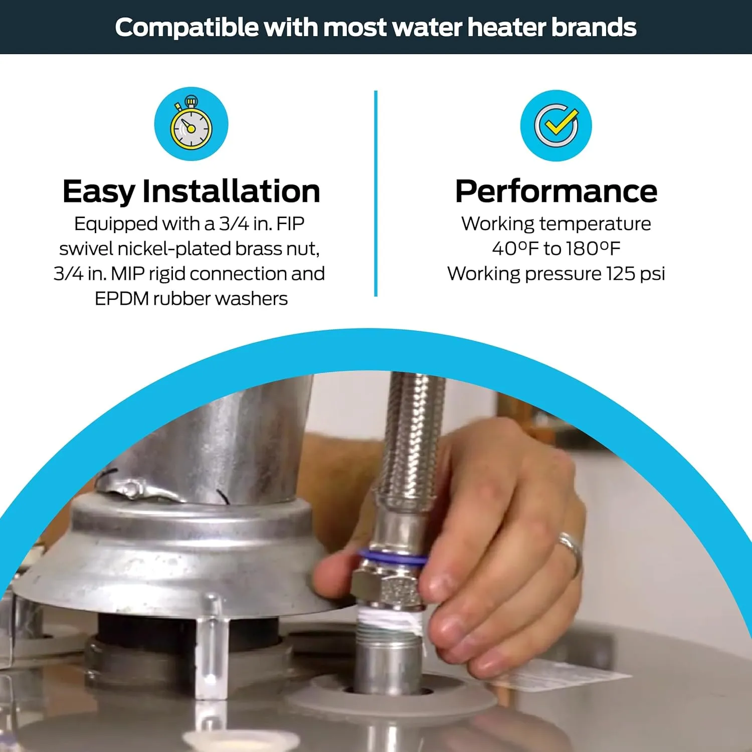 Eastman 18 Inch Steel-Flex Water Heater Connector, 3/4 Inch FIP Swivel x 3/4 Inch MIP Rigid, Flexible Braided Stainless Steel, 48254