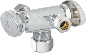 Eastman 3/8 x 3/8 x 5/8 Inch OD Compression (1/2 Inch Nom.) Dual Outlet/Dual Handle Stop Valve, Brass Plumbing Fitting, Chrome, 04352LF