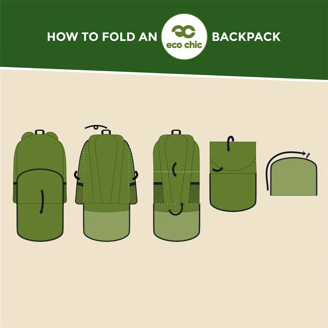 ECO CHIC Hiking Lightweight Packable Backpack - Foldable Daypack for Travel & Hiking & Outdoor Adventures - Waterproof Backpack from Recycled Materials (Cute Sheep Green)
