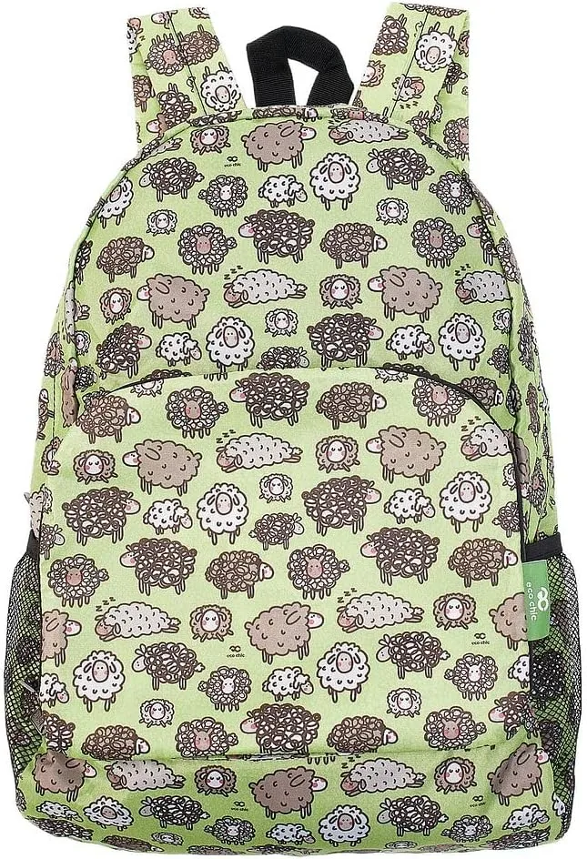 ECO CHIC Hiking Lightweight Packable Backpack - Foldable Daypack for Travel & Hiking & Outdoor Adventures - Waterproof Backpack from Recycled Materials (Cute Sheep Green)