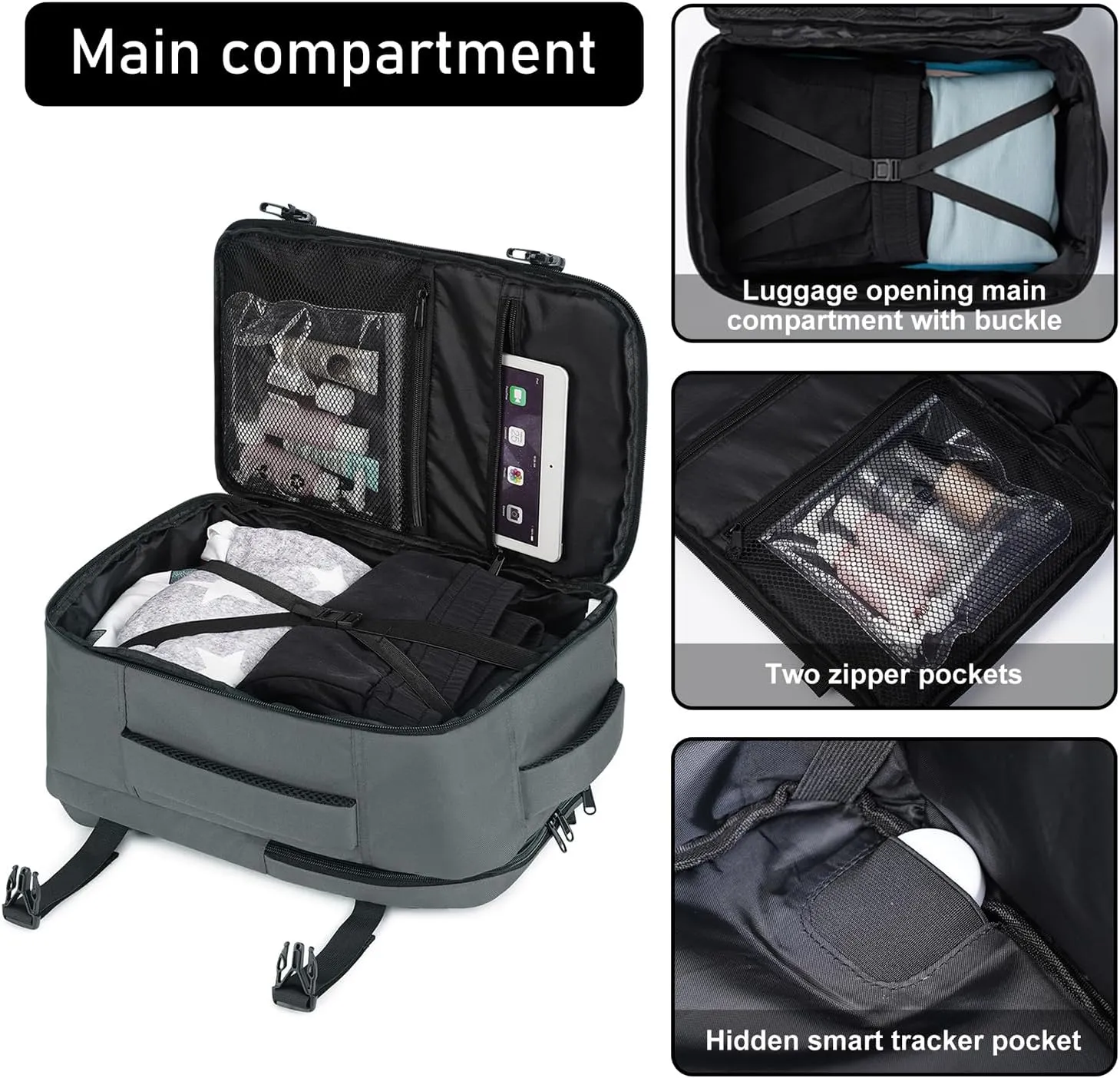 ECOHUB 16'' Travel Backpack For Women Men Airline Approved Personal Item Travel Bag Travel Essentials Laptop Backpack Casual Daypack Small Hiking Backpack Lightweight Waterproof Backpack, Grey