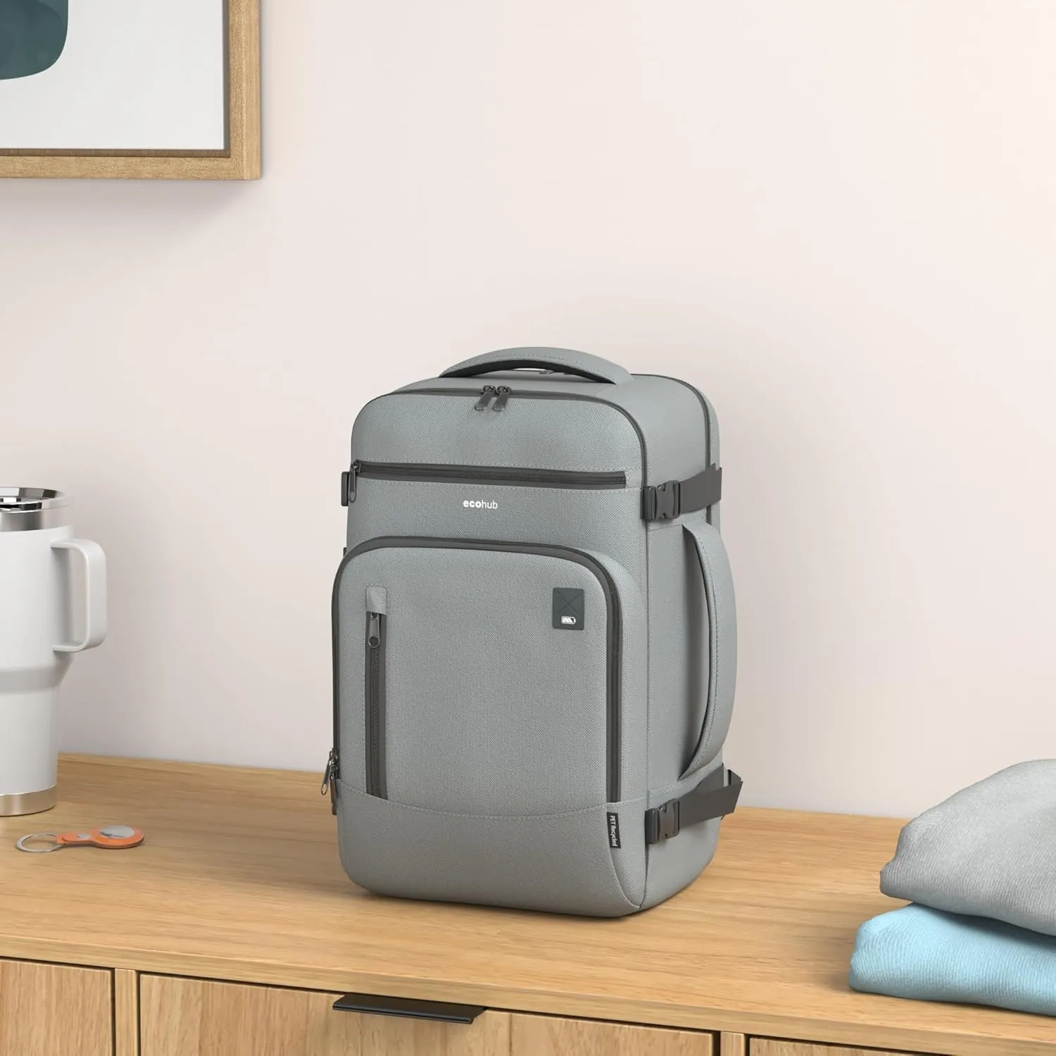 ECOHUB 16'' Travel Backpack For Women Men Airline Approved Personal Item Travel Bag Travel Essentials Laptop Backpack Casual Daypack Small Hiking Backpack Lightweight Waterproof Backpack, Grey