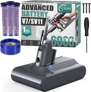 EGR Advanced 6000mAh V7 Animal Battery Replacement Compatible with Dyson SV11 V7 Motorhead V7 Animal V7 Trigger V7 HEPA V7 Car Boat V7 Absolute Handheld Vacuum Cleaners (Not Fit V6, V8, V10)