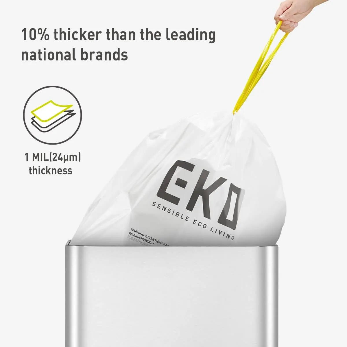 EKO Easy-Dispense Roll of 60 Count Extra-Strong Drawstring Kitchen Trash Bags - 21 Gallon Garbage Bags (79.5L) 1 pack, Code G