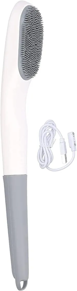 Electric Bath Brush, Silicone Bathing Brush Waterproof Vibrating Body Shower Cleansing Brush Multi-Functional Long Handle Brush Massager
