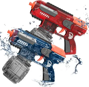 Electric Water Gun Toy Set, Squirt Gun Toy for Kids 3-5, 2 Set of Water Toy Pistol with Water Drum, Large Capacity Water Blaster for Summer Outdoor Toy Gifts for Boys Girls 3 4 5 Years (Red)
