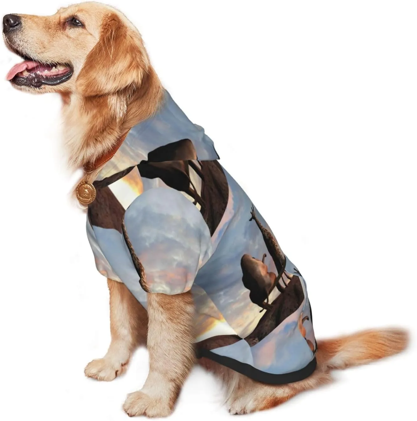 Elephant Giraffe On A Mountain Top Sunset Dog Hoodie Soft and Warm Dog Hoodie Sweater with Leash Hole and Pocket Dog Winter Sweatshirt Warm Pet Clothes for Medium Large Dogs