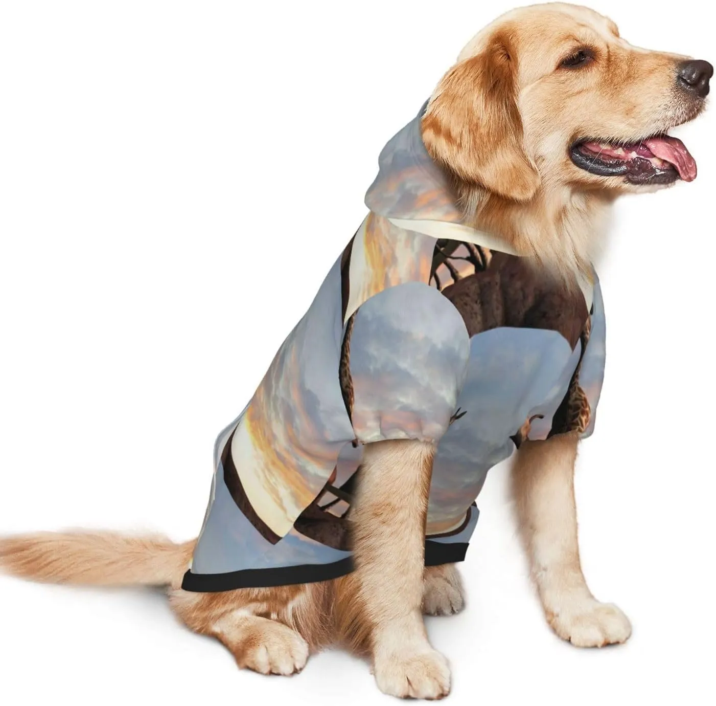 Elephant Giraffe On A Mountain Top Sunset Dog Hoodie Soft and Warm Dog Hoodie Sweater with Leash Hole and Pocket Dog Winter Sweatshirt Warm Pet Clothes for Medium Large Dogs