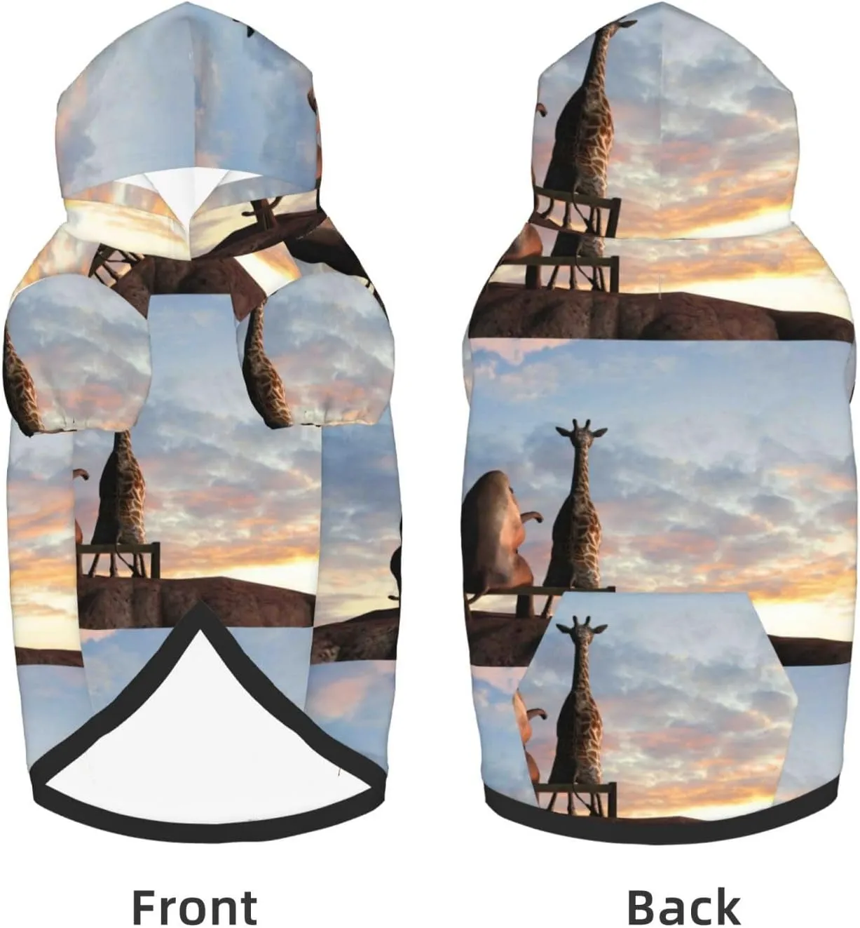 Elephant Giraffe On A Mountain Top Sunset Dog Hoodie Soft and Warm Dog Hoodie Sweater with Leash Hole and Pocket Dog Winter Sweatshirt Warm Pet Clothes for Medium Large Dogs