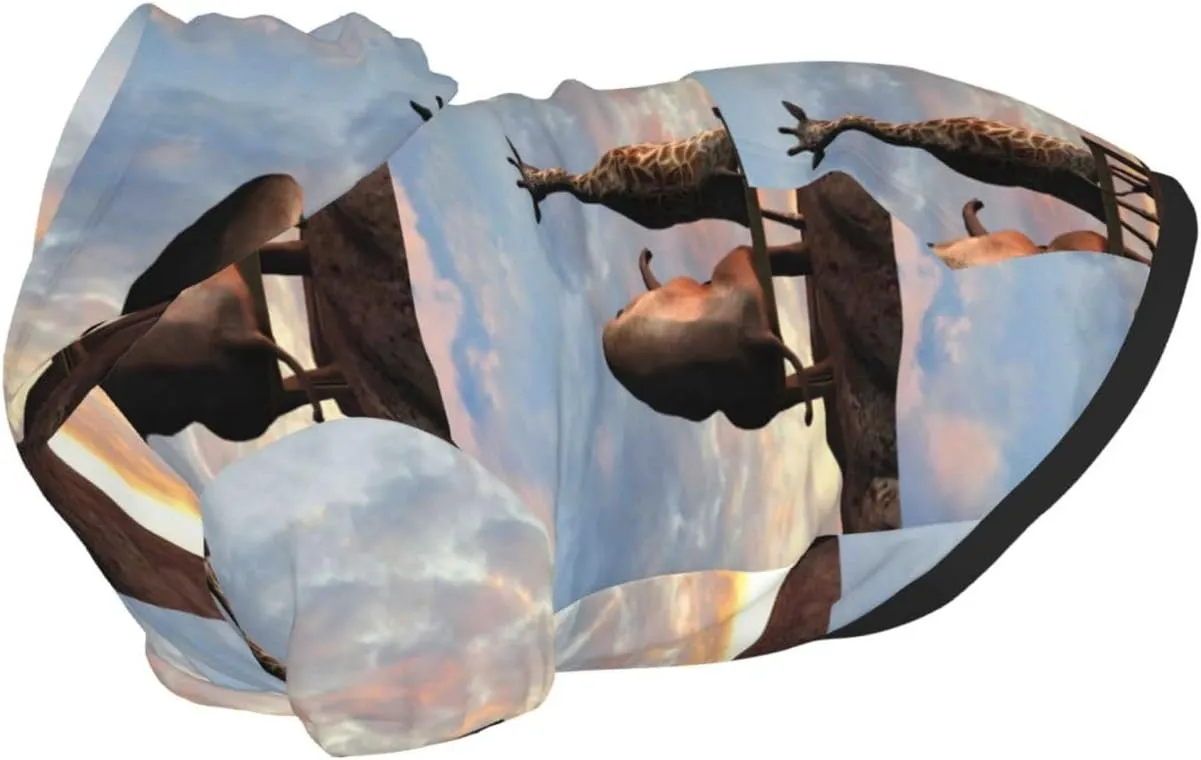 Elephant Giraffe On A Mountain Top Sunset Dog Hoodie Soft and Warm Dog Hoodie Sweater with Leash Hole and Pocket Dog Winter Sweatshirt Warm Pet Clothes for Medium Large Dogs