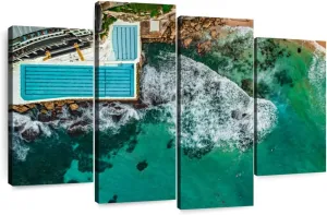 Elephant Stock - Above Bondi Icebergs Club Wall Art - Horizontal Multi Panel Canvas - 4 Piece Living Room Wall Decor - Photography Beach Multi Piece Wall Art - Teal And Gray Decor - 30" x 18"