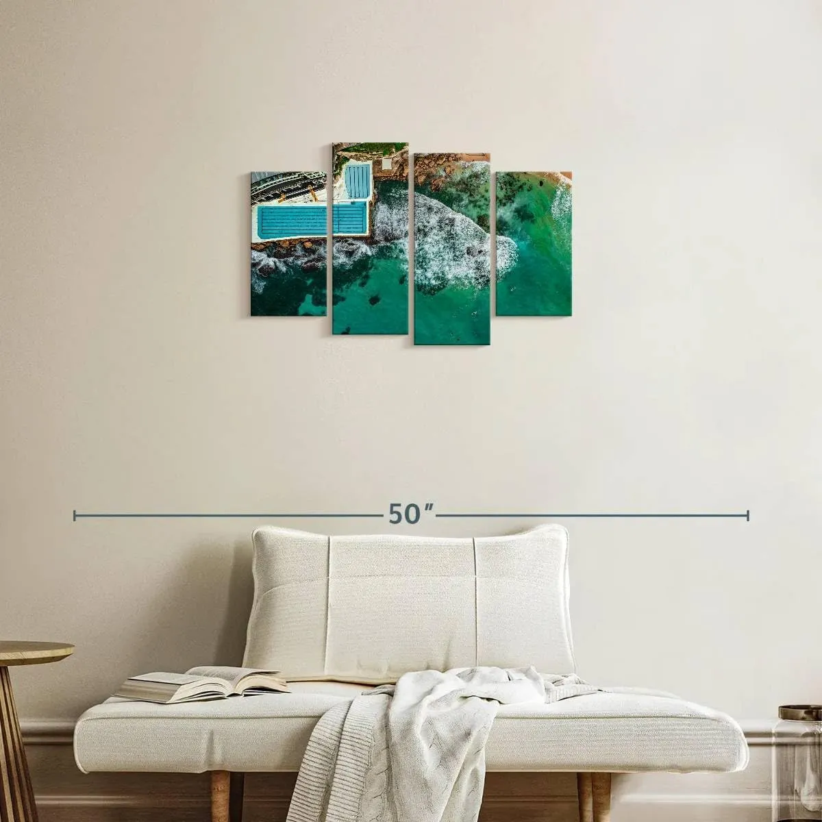 Elephant Stock - Above Bondi Icebergs Club Wall Art - Horizontal Multi Panel Canvas - 4 Piece Living Room Wall Decor - Photography Beach Multi Piece Wall Art - Teal And Gray Decor - 30" x 18"