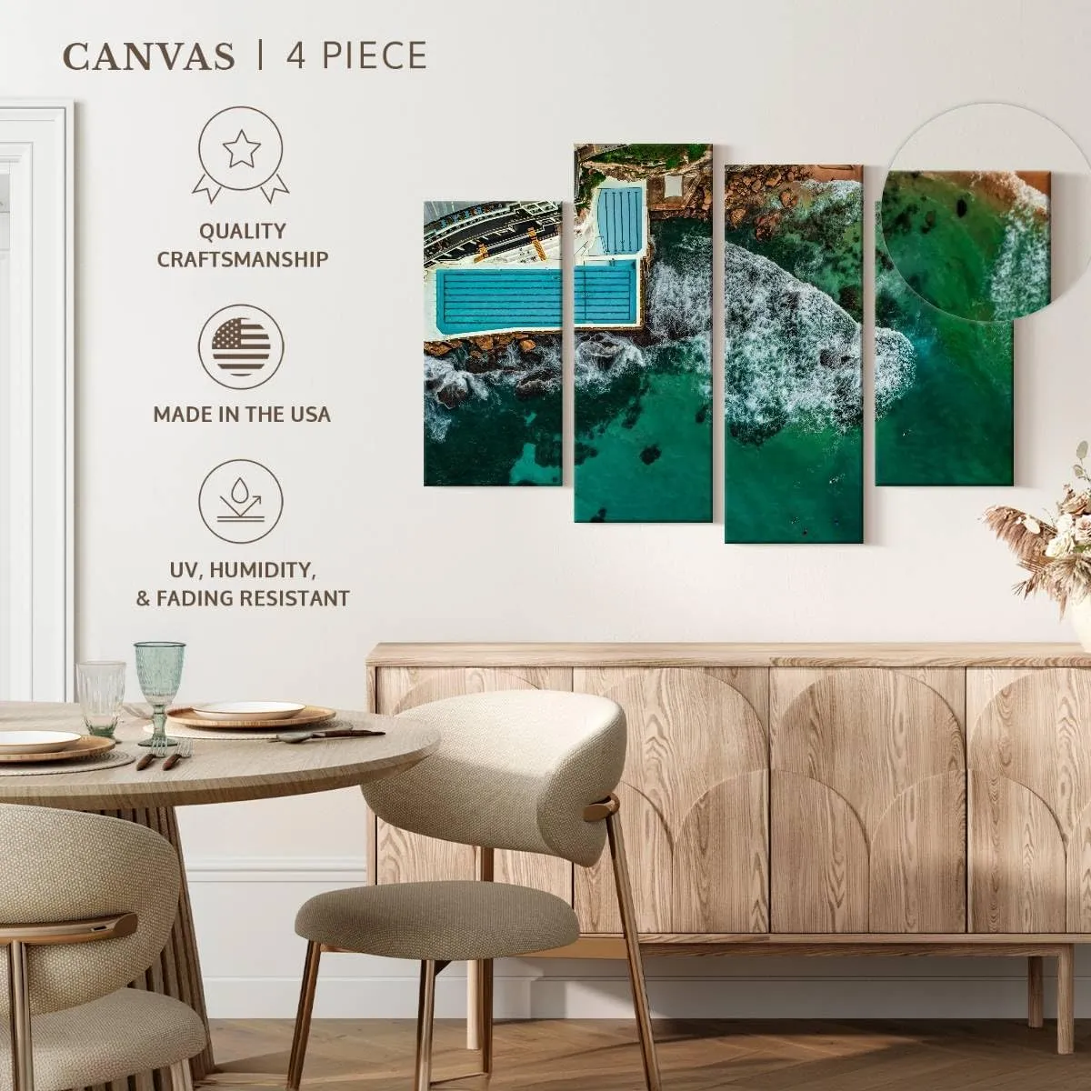 Elephant Stock - Above Bondi Icebergs Club Wall Art - Horizontal Multi Panel Canvas - 4 Piece Living Room Wall Decor - Photography Beach Multi Piece Wall Art - Teal And Gray Decor - 30" x 18"