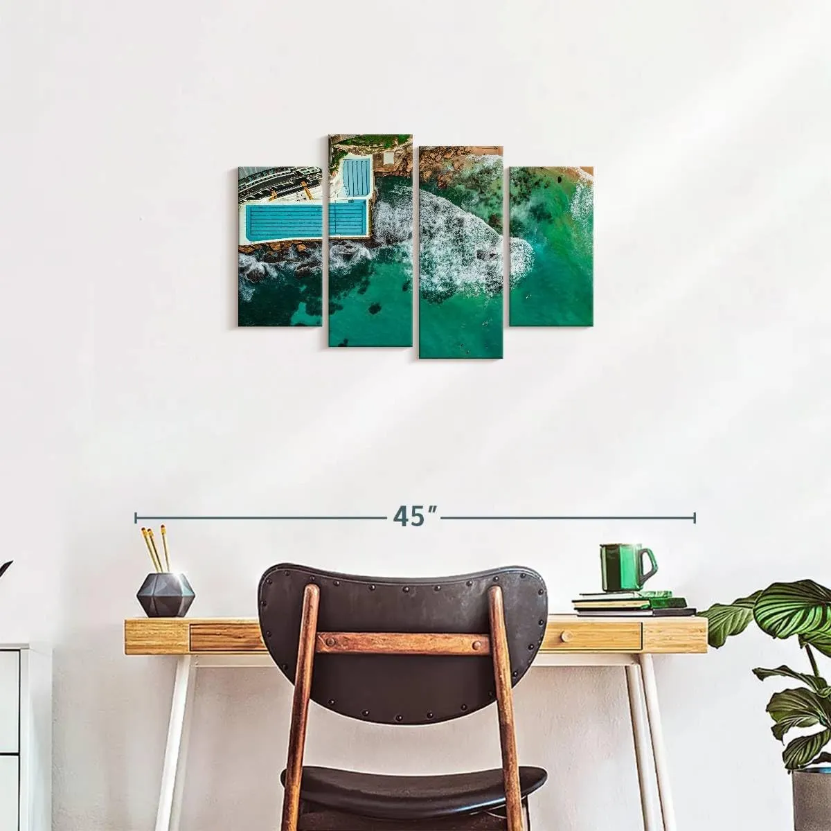 Elephant Stock - Above Bondi Icebergs Club Wall Art - Horizontal Multi Panel Canvas - 4 Piece Living Room Wall Decor - Photography Beach Multi Piece Wall Art - Teal And Gray Decor - 30" x 18"