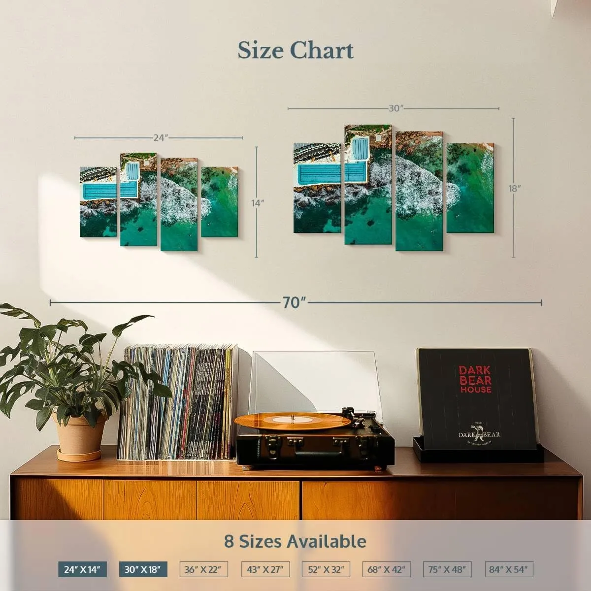 Elephant Stock - Above Bondi Icebergs Club Wall Art - Horizontal Multi Panel Canvas - 4 Piece Living Room Wall Decor - Photography Beach Multi Piece Wall Art - Teal And Gray Decor - 30" x 18"