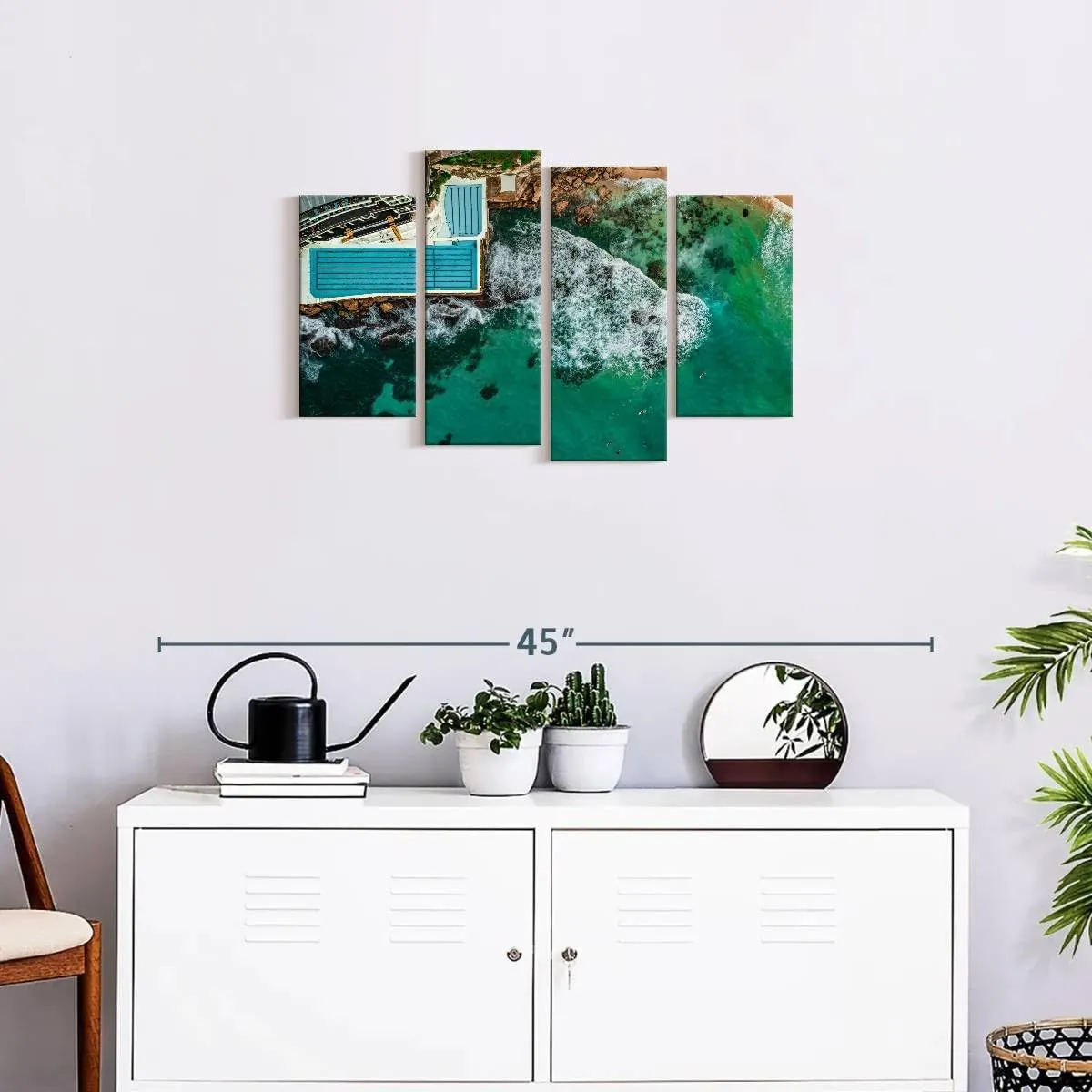 Elephant Stock - Above Bondi Icebergs Club Wall Art - Horizontal Multi Panel Canvas - 4 Piece Living Room Wall Decor - Photography Beach Multi Piece Wall Art - Teal And Gray Decor - 30" x 18"