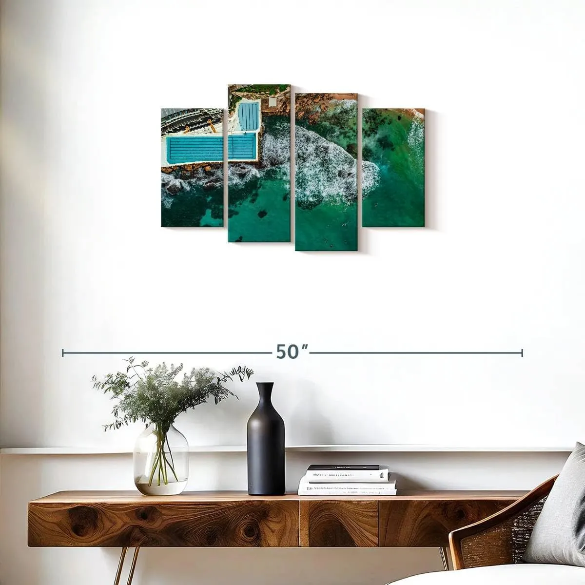 Elephant Stock - Above Bondi Icebergs Club Wall Art - Horizontal Multi Panel Canvas - 4 Piece Living Room Wall Decor - Photography Beach Multi Piece Wall Art - Teal And Gray Decor - 30" x 18"