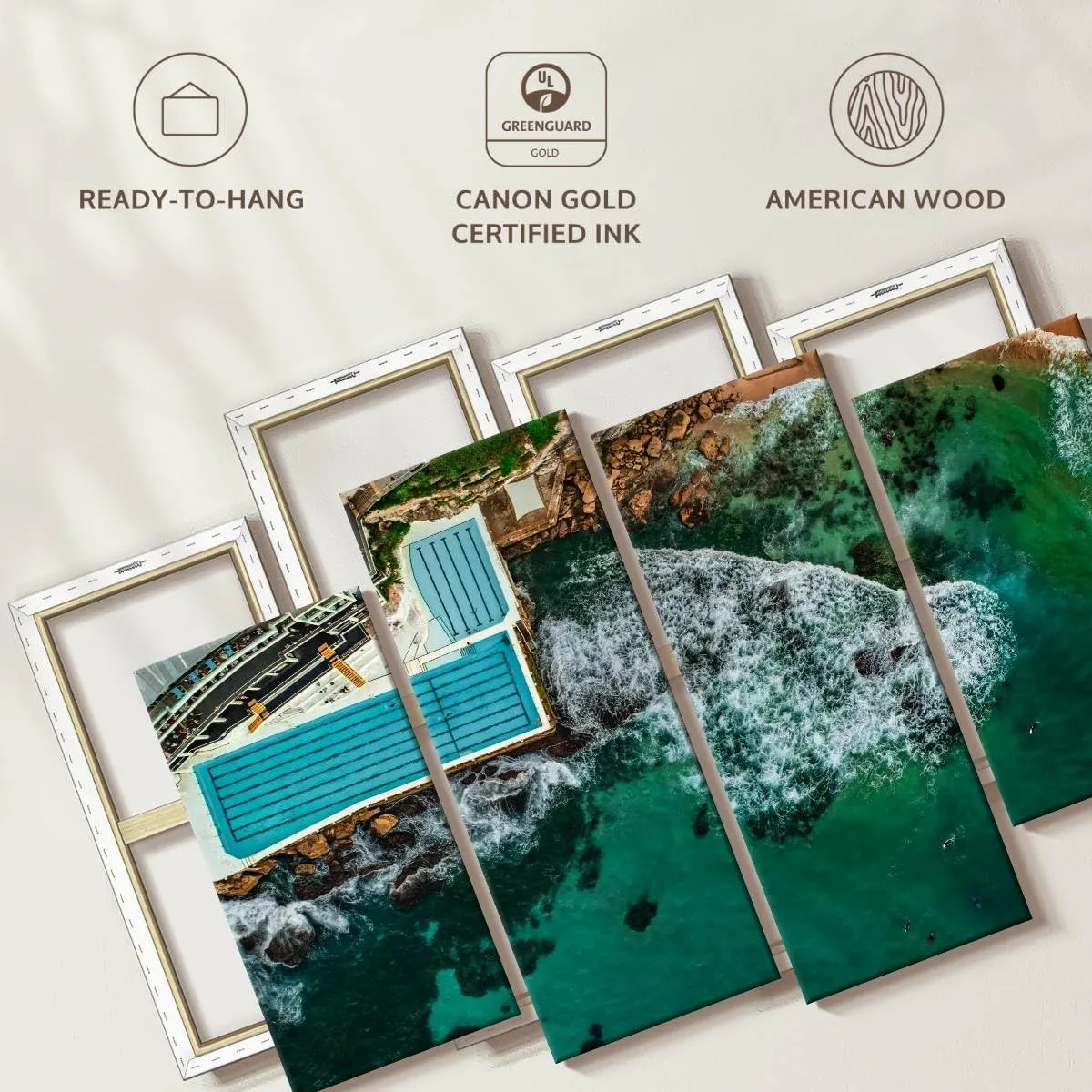 Elephant Stock - Above Bondi Icebergs Club Wall Art - Horizontal Multi Panel Canvas - 4 Piece Living Room Wall Decor - Photography Beach Multi Piece Wall Art - Teal And Gray Decor - 30" x 18"