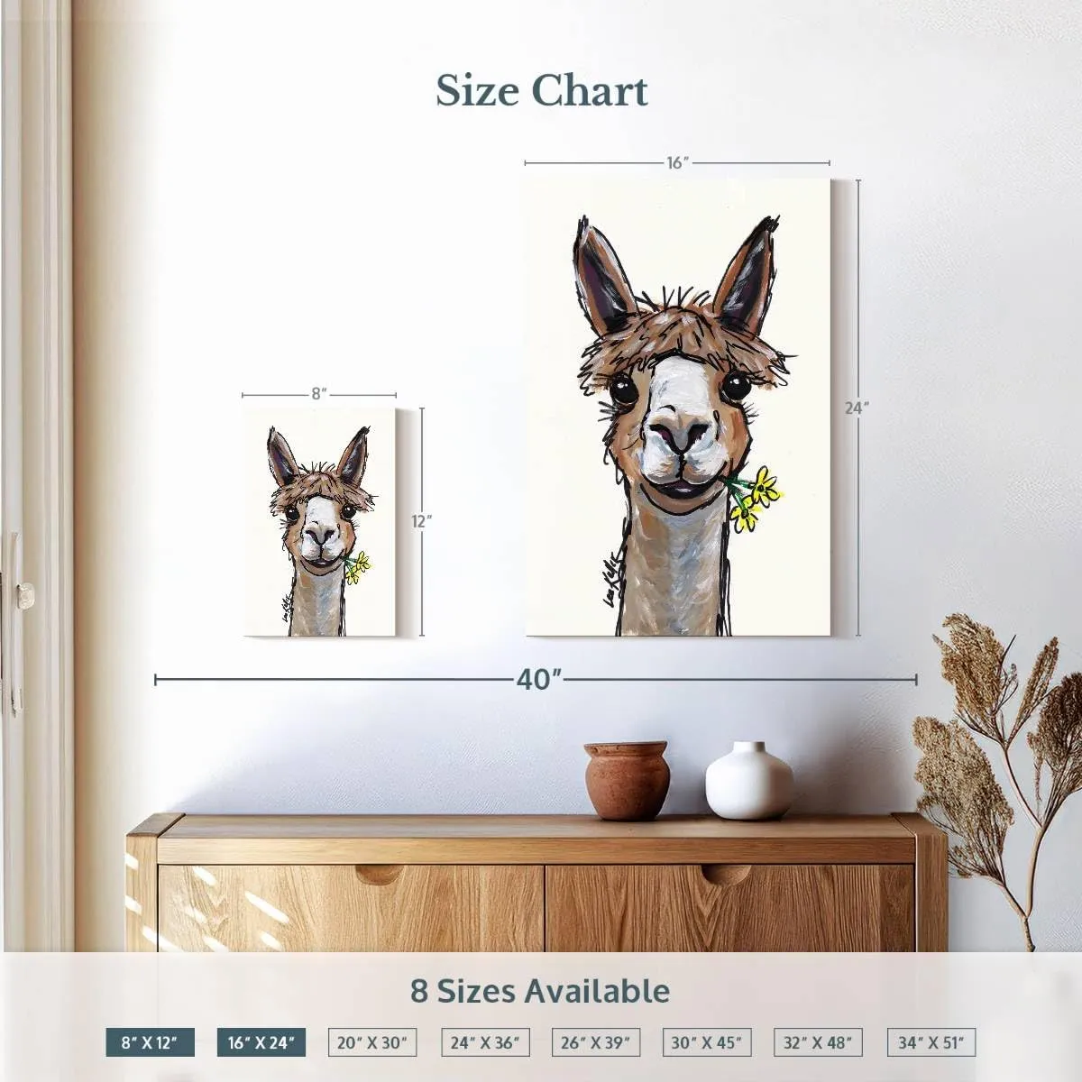 Elephant Stock - Alpaca Lycoming Wall Art - Vertical Canvas Wall Art - Living Room Wall Decor - Painting Alpaca Canvas Art - Brown And Gray Decor by Hippie Hound Studios - 8" x 12"