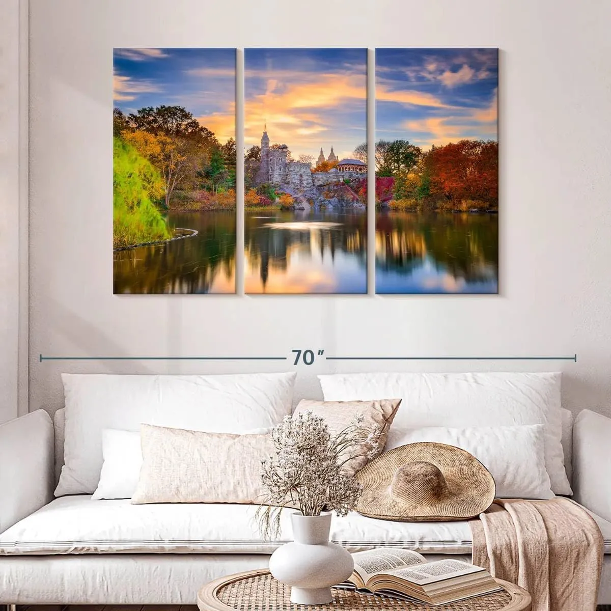 Elephant Stock - Belvedere Castle Autumn Wall Art - Horizontal Multi Panel Canvas - 3 Piece Living Room Wall Decor - Photography Places Multi Piece Wall Art - Brown And Green Decor - 50" x 32"