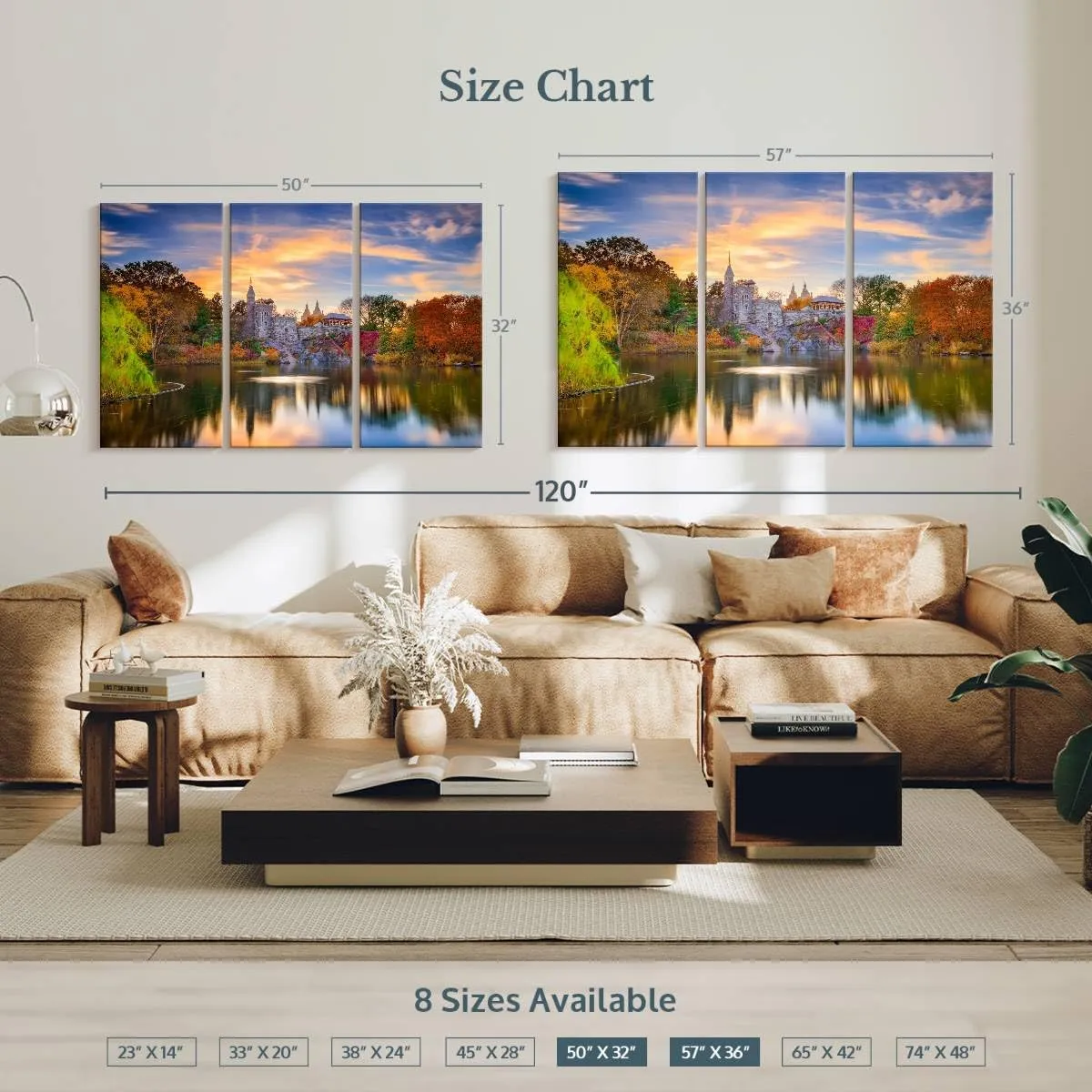 Elephant Stock - Belvedere Castle Autumn Wall Art - Horizontal Multi Panel Canvas - 3 Piece Living Room Wall Decor - Photography Places Multi Piece Wall Art - Brown And Green Decor - 50" x 32"