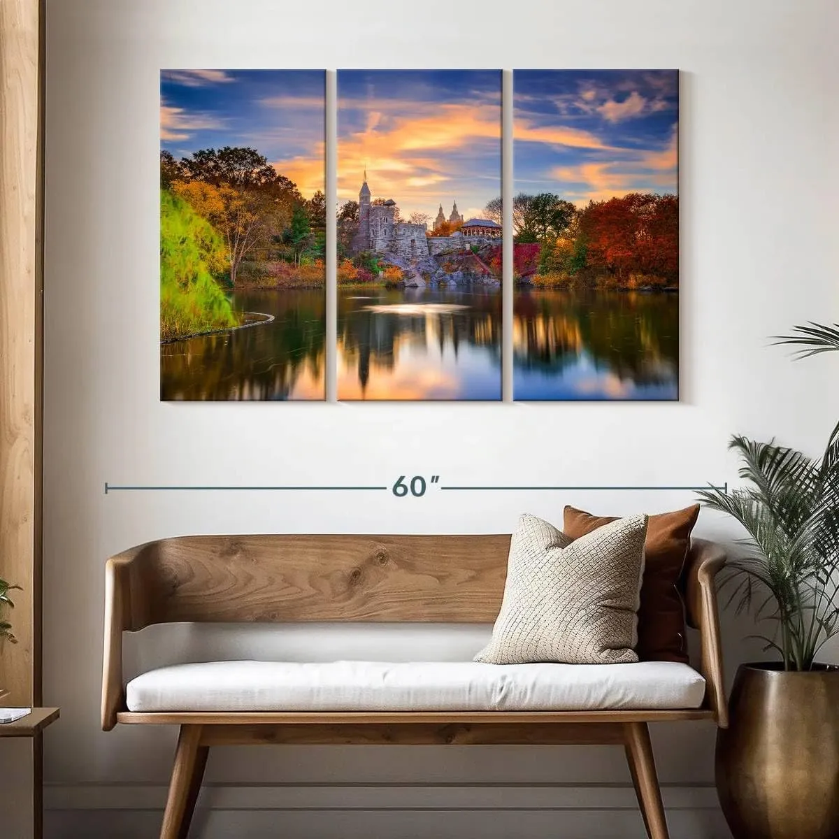 Elephant Stock - Belvedere Castle Autumn Wall Art - Horizontal Multi Panel Canvas - 3 Piece Living Room Wall Decor - Photography Places Multi Piece Wall Art - Brown And Green Decor - 50" x 32"