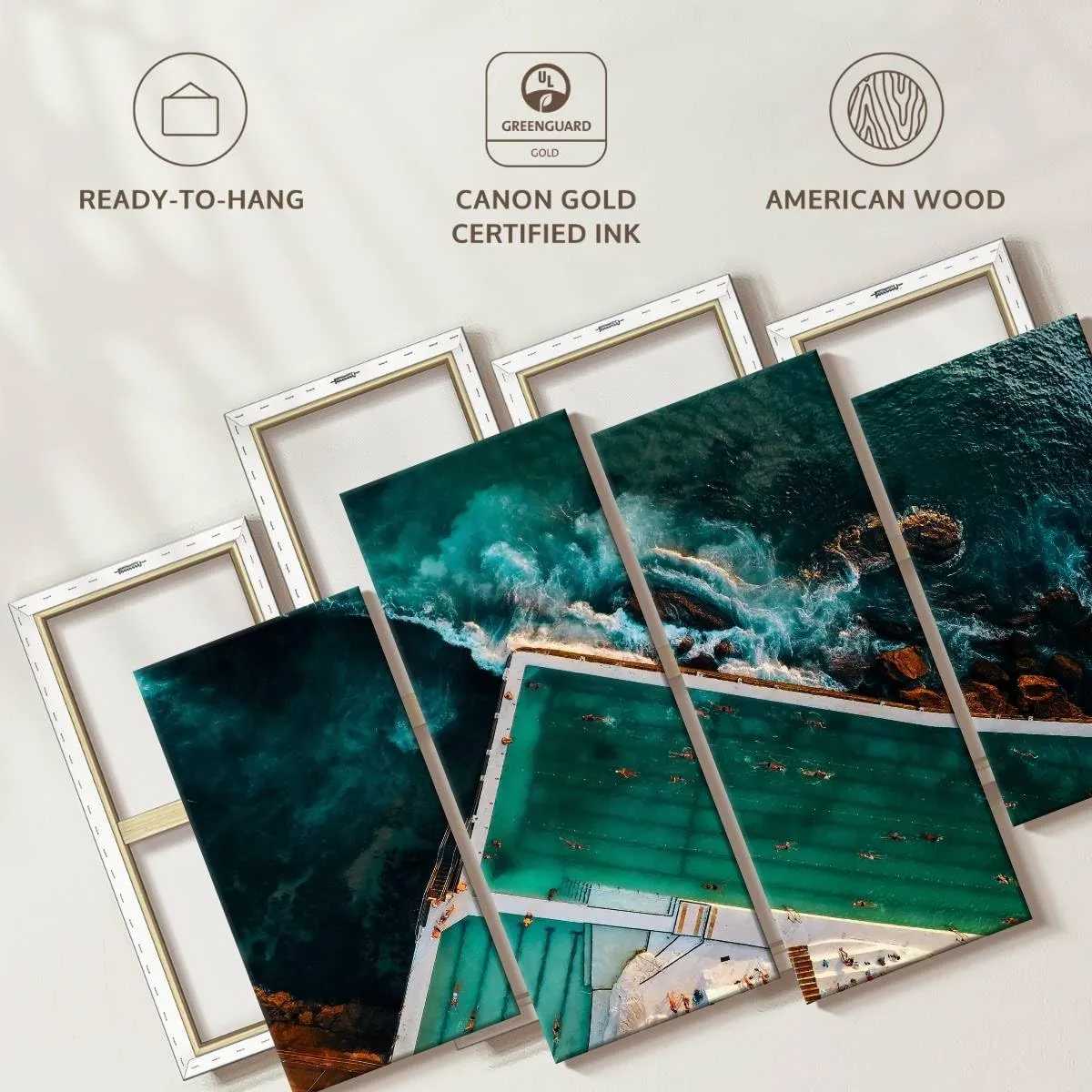Elephant Stock - Bondi Icebergs Club Wall Art - Horizontal Multi Panel Canvas - 4 Piece Living Room Wall Decor - Photography Beach Multi Piece Wall Art - Black And Teal Decor - 30" x 18"